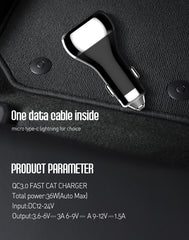 36W 2Ports(QC3.0) LED Display Car Charger(C2)