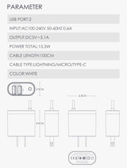 15.5W 2Ports  BUILT-IN CABLE Charger (A322)