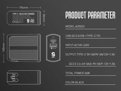 36W 2Ports PD+QC3.0 Charge (A2502C)