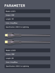 30W Type-C to Lightning 100CM/200CM Cable(LC651i LC652i)