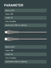 30W Type-C to Lightning 100CM/200CM Cable(LC671i LC672i)