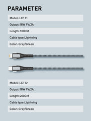 18W Type-C to Lightning 100CM/200CMCable(LC111/LC112)