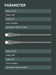 65W Type-C to Type-C 100CM/200CM Cable(LC671C LC672C)