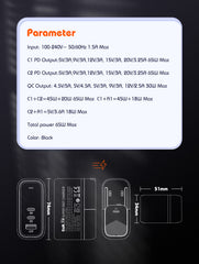 65W GaN 3Ports PD3.0 QC4+ Charger(Q366)