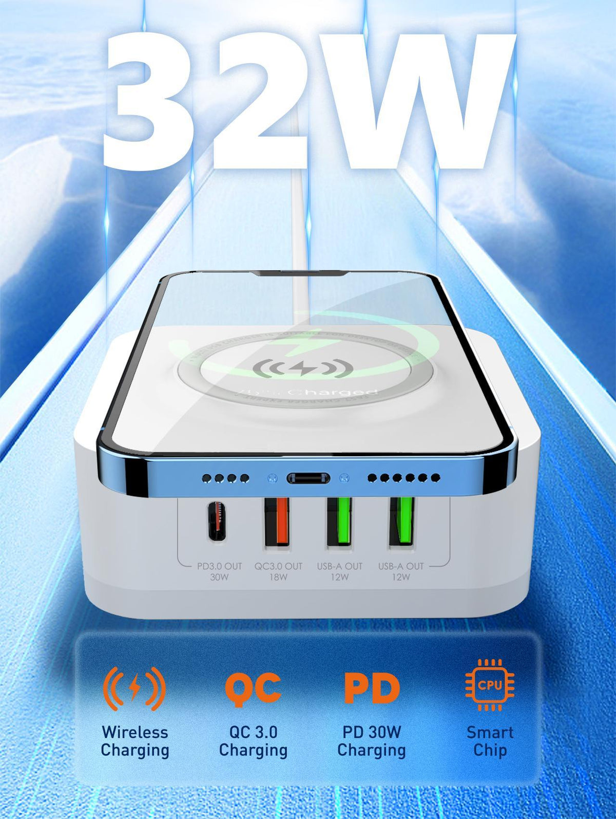 32W 4Ports PD QC3.0 Wireless Charger(AW004)