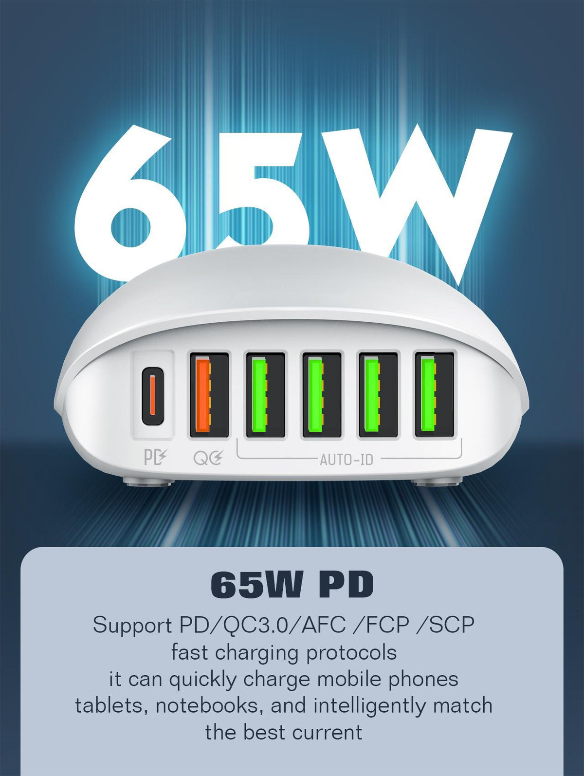 65W 6Ports PD QC4+ Charger(A6573C)